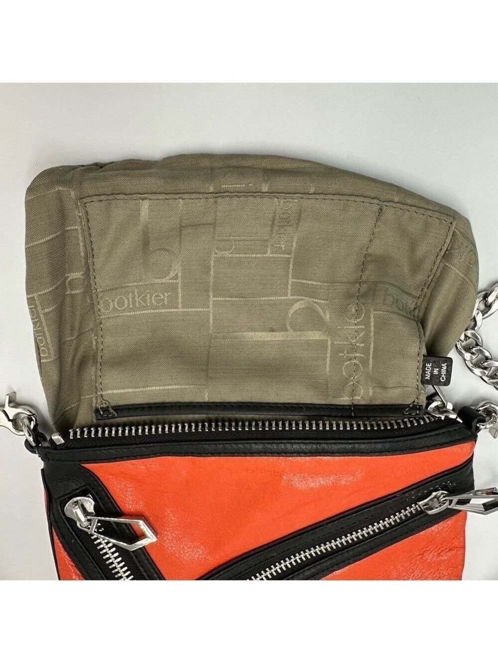 Botkier CRUZ Crossbody Hand Bag Orange Leather Chrome Chain and Zippers - Picture 12 of 15